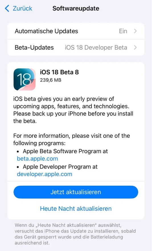 寿光苹果手机维修分享苹果 iOS / iPadOS 18 开发者预览版 Beta 8 发布 